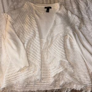 Style & Co. Cream Cardigan with Fringe Accents